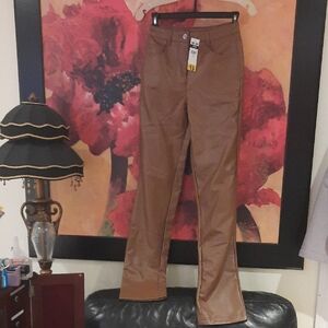 NWT Etro Tan Women's FAUX LEATHER Boot Cut Pants 3 pocket XS